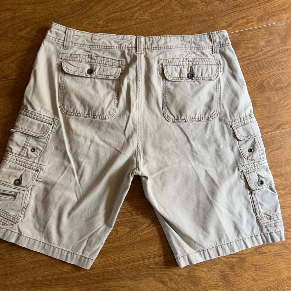 IRON CO. Mens Khaki Beige Canvas 100% Cotton Cargo Utility Shorts size 38